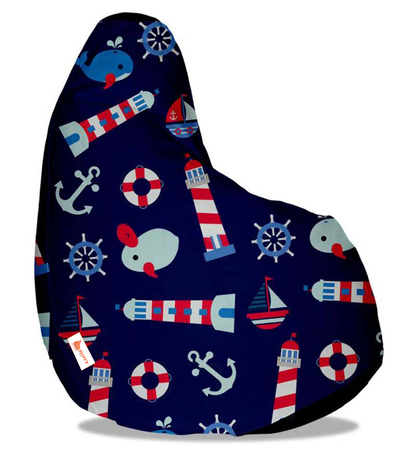 Fluffy Digital Printed Blue Bean Bag Sailor Theme XXXL