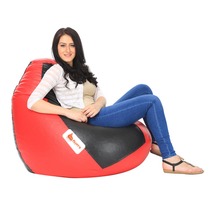 Fluffy Premium Fabric Classic XXXL Red Black Bean Bag