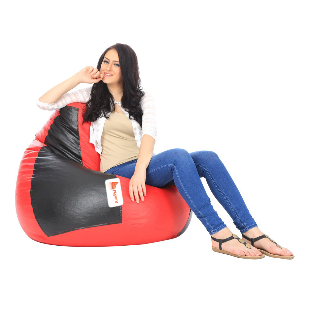 Fluffy Premium Fabric Classic XXXL Red Black Bean Bag